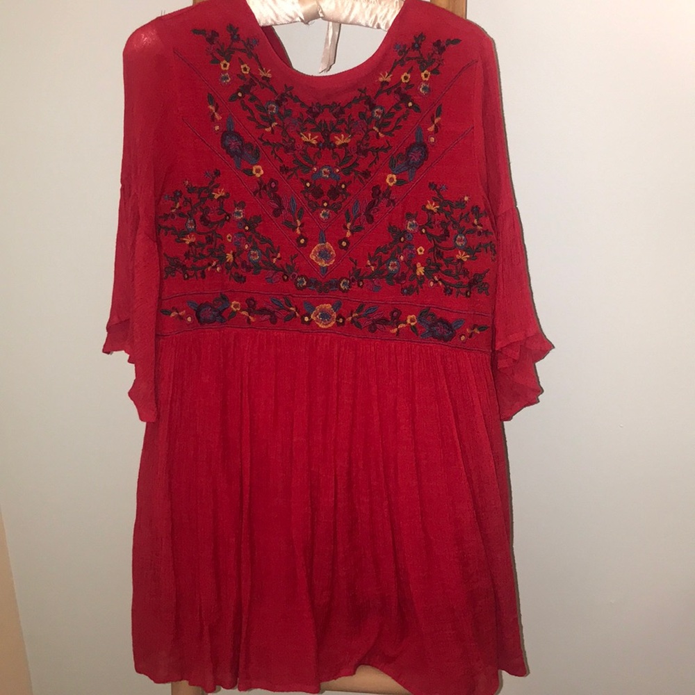 Red dress with floral country vibe